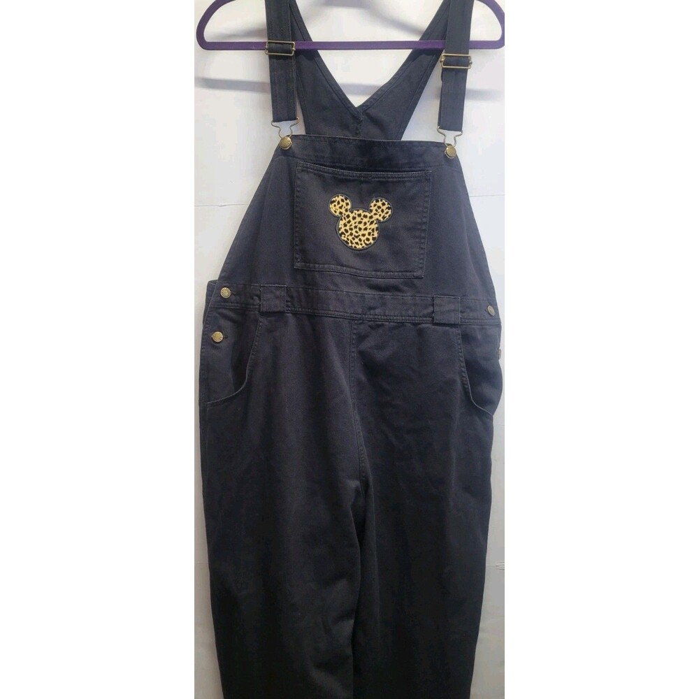 vtg DISNEY STORE Black mickey mouse denim bibs overalls Y2K sz XL